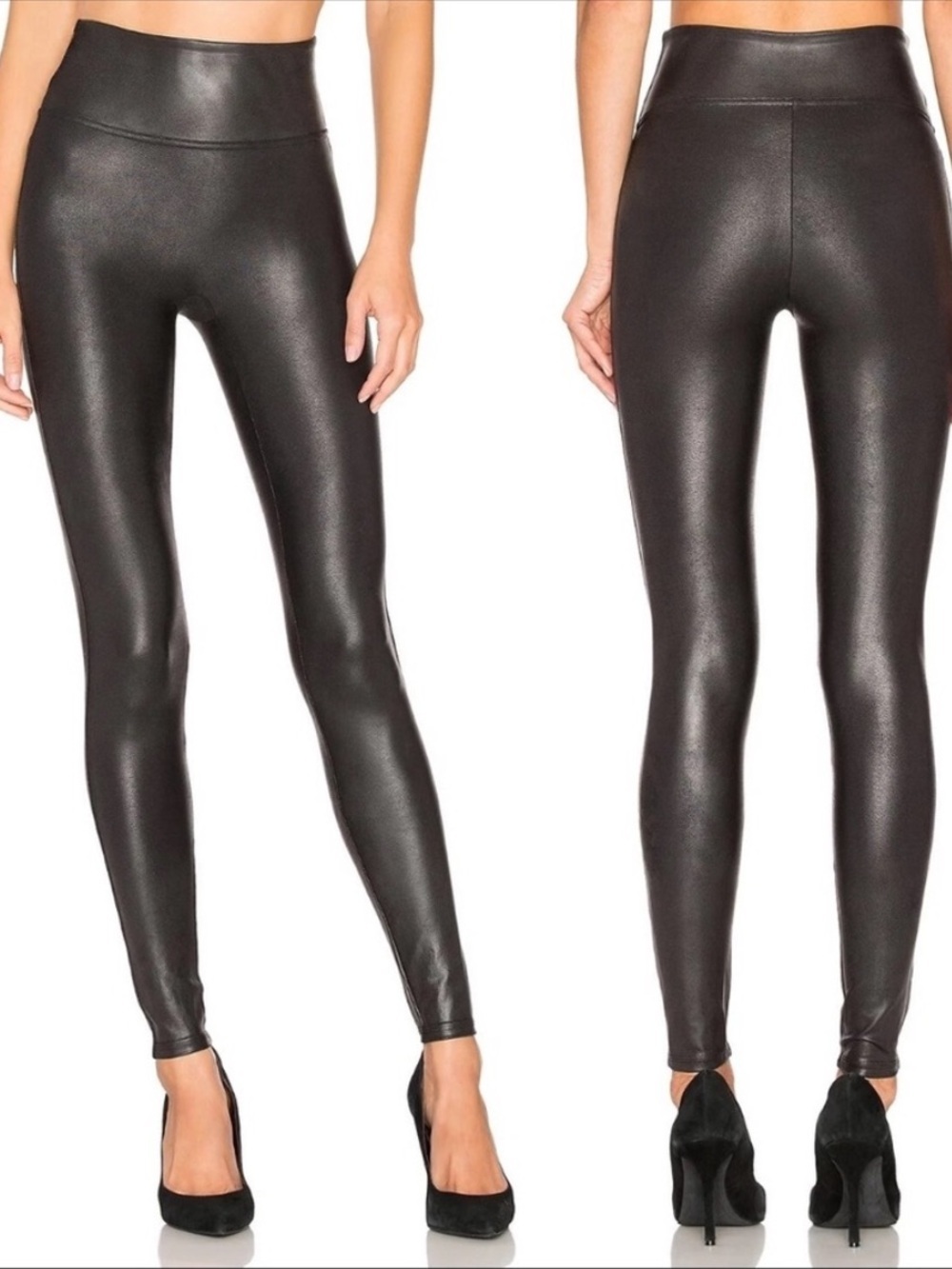 SPANX Black High-Waist Faux-Leather Leggings Smoothing Shaping Sleek Size SP - Picture 5 of 12